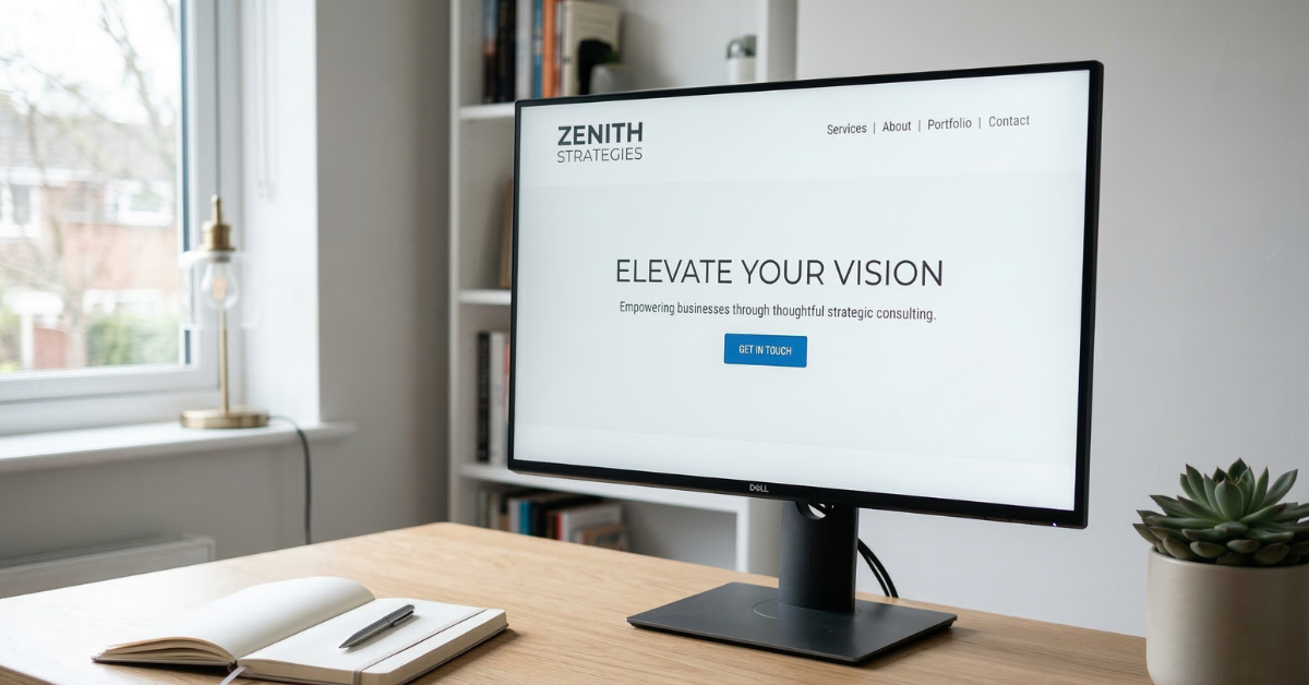 Small business website homepage showing clear headline and call to action above the fold